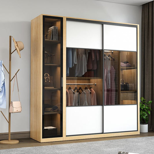Sliding Wardrobe Closet Engineered Wood Wardrobe Armoire for Bedroom