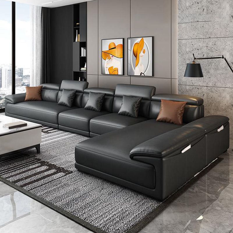 Modern Adjustable Sectional in Black Pillow Top Arm Sectional