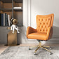 Chaise de bureau en cuir à bras fixe, chaise de travail rembourrée à dossier haut avec base en acier