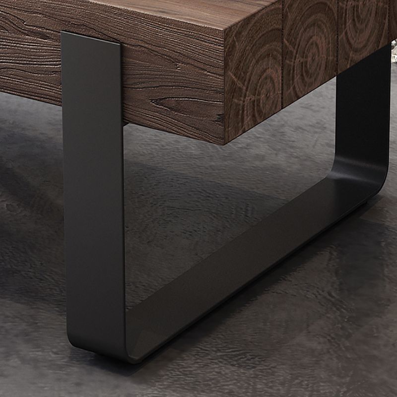 Solid Wood Sled Coffee Cocktail Table in Brown of 17.7" High
