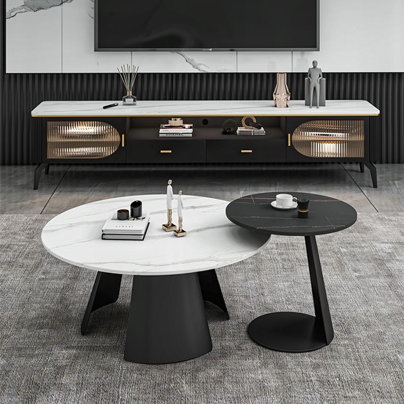 White Round Coffee Table Slate Coffee Table Set with Black Legs Clearhalo 'Coffee & Accent Tables' 'Coffee Tables' 'coffee_tables' 'furn' 'furn_coffee_tables' 'Furniture' 'Living Room Furniture' 1200x1200_bf01acb4-766c-4310-a899-9d853a7013c6