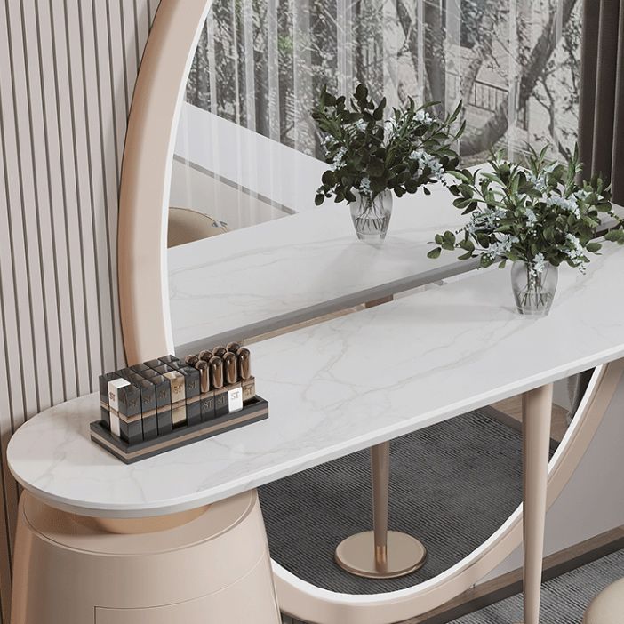 Moderne avec tiroir chambre miroir métallique avec coiffeuse tabouret