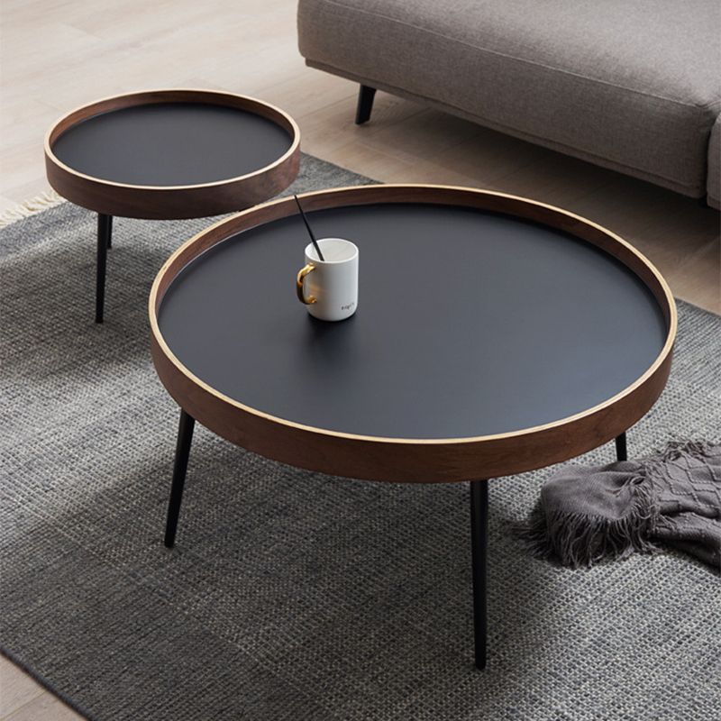 Round Wooden Coffee Table Black Tray Top Cocktail Table with 4 Legs Clearhalo 'Coffee & Accent Tables' 'Coffee Tables' 'coffee_tables' 'furn' 'furn_coffee_tables' 'Furniture' 'Living Room Furniture' 1200x1200_bf0483c2-cef2-4b8e-acf9-e33379991663