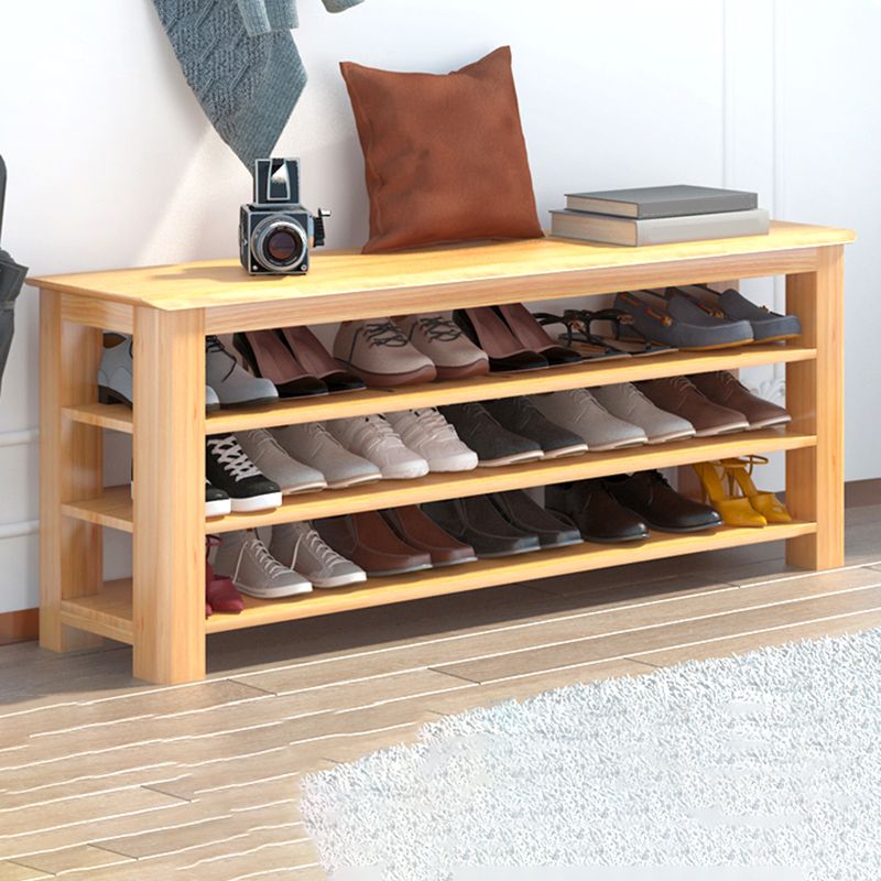 Banco moderno della metà del secolo da 13,78 pollici in panchina in legno di gomma con spazio per le scarpe