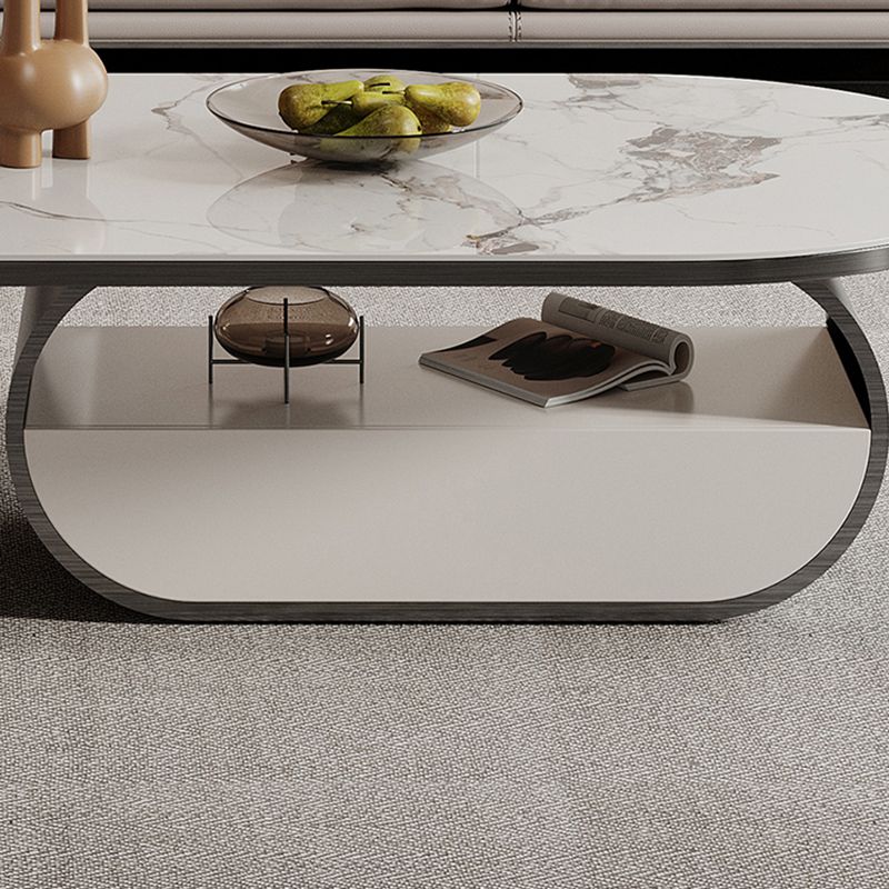 Elliptical Slate Top Coffee Table 1 -shelf Glam Cocktail Table with 1 - Drawer