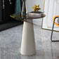 Modern Round Glass Top Side Table 21.65" Tall Leather Pedestal End Table