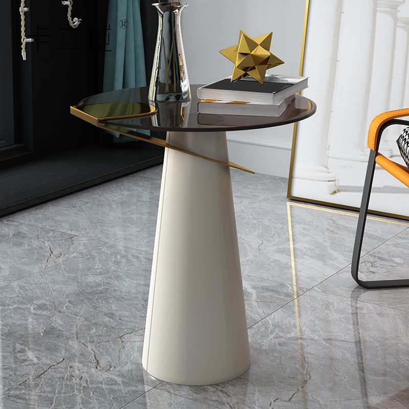 Modern Round Glass Top Side Table 21.65" Tall Leather Pedestal End Table