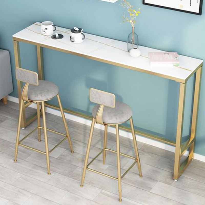 Mesa de comedor de barra rectangular de piedra con base de caballete