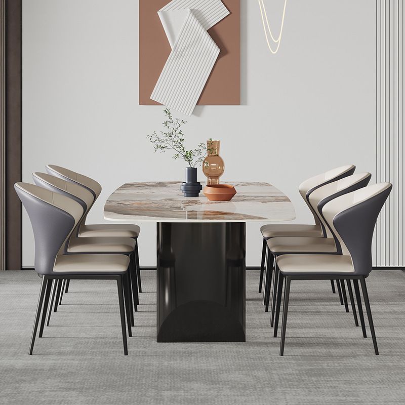 Rectangle Stone Top Dining Table Contemporary Dining Table with Double Pedestal Base Clearhalo 'Dining Tables & Seating' 'Dining Tables' 'dining_table' 'furn' 'furn_dining_table' 'Furniture' 'furniture_dining_table' 'Kitchen & Dining Furniture' 'kitchen' 'kitchen_dining_table' 1200x1200_bf0974cc-e537-466f-841c-0465f6173fc0