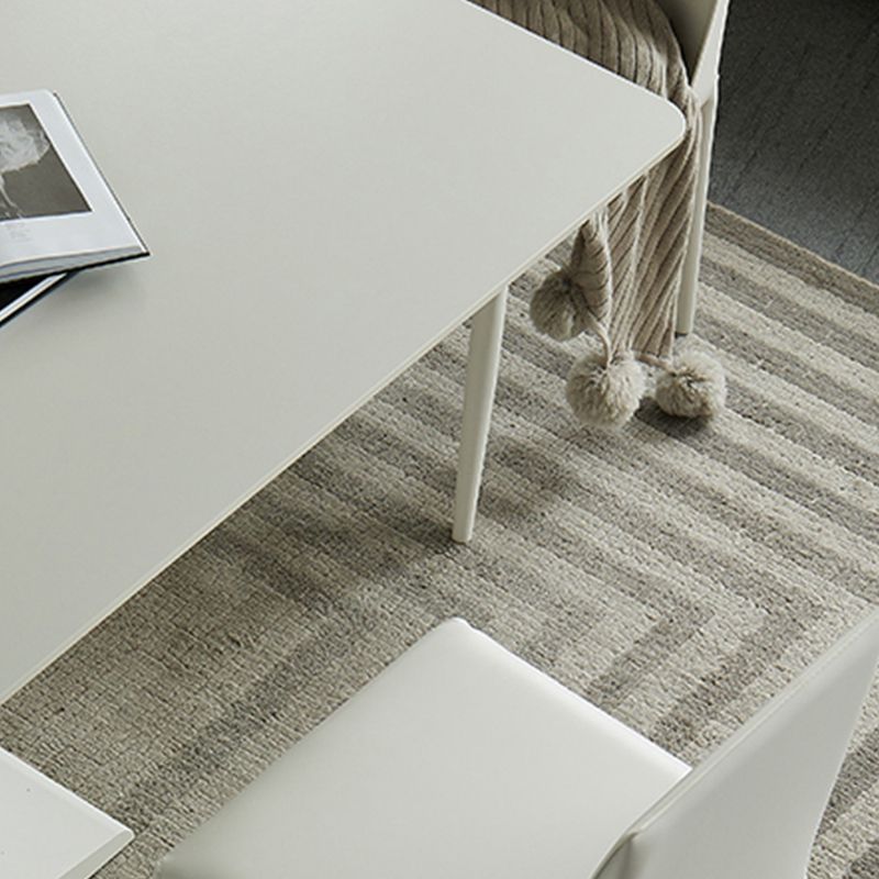 Mesa de comedor de piedra blanca y acero, mesa de comedor informal con pedestal rectangular