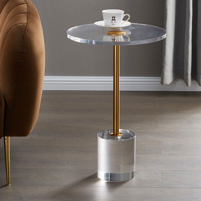 Clear Acrylic Round Side Table Set Glam Steel Pedestal End Table