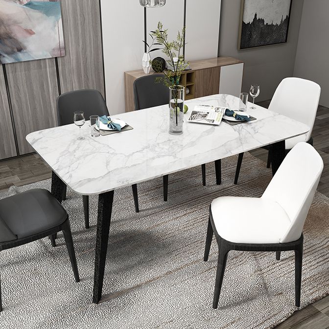 Sintered Stone White Dining Table Retro Modern 4 Legs Table for Dining Room Clearhalo ' dining_table' 'Dining Tables & Seating' 'Dining Tables' 'furn' 'furn_dining_table' 'Furniture' 'furniture_dining_table' 'Kitchen & Dining Furniture' 'kitchen&dining_furn' 'kitchen' 'kitchen_dining_table' 1200x1200_bf147a46-7025-4978-9de2-0e7126e4ac89