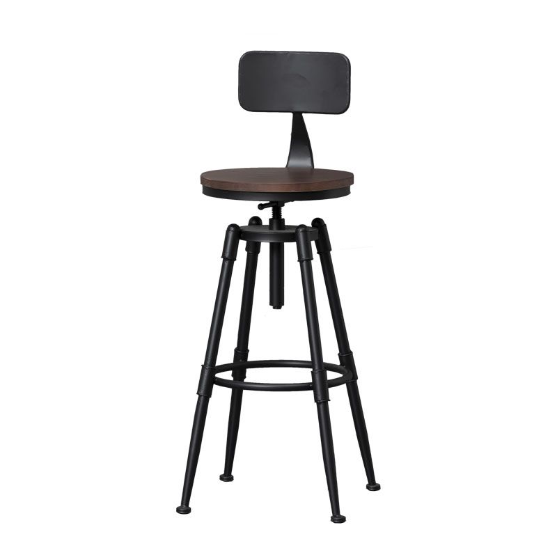 Industrial Iron Adjustable Swivel Barstool Indoor Tall Stool with Round Pine Seat Clearhalo 'Bar Furniture' 'Bar Stools' 'bar_stools' 'furniture_bar_stools' 'Kitchen & Dining Furniture' 'kitchen&dining_furn' 'kitchen' 'kitchen_furn' Furniture' 1200x1200_bf1b365b-7a15-4217-b681-6bf7c434f63c