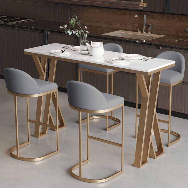 Bar-Esstisch aus Stein, moderner rechteckiger Bartisch mit 4-beinigem Sockel für das Esszimmer