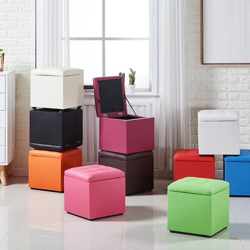 Modern Pouf Ottoman PU Leather Upholstered Tufted Solid Color Square Ottoman with Storage Clearhalo 'furn' 'furn_ottomans_poufs' 'Furniture' 'Living Room Furniture' 'Ottomans & Poufs' 'ottomans_poufs' 1200x1200_bf210c95-29fa-4877-8b14-905816358d07