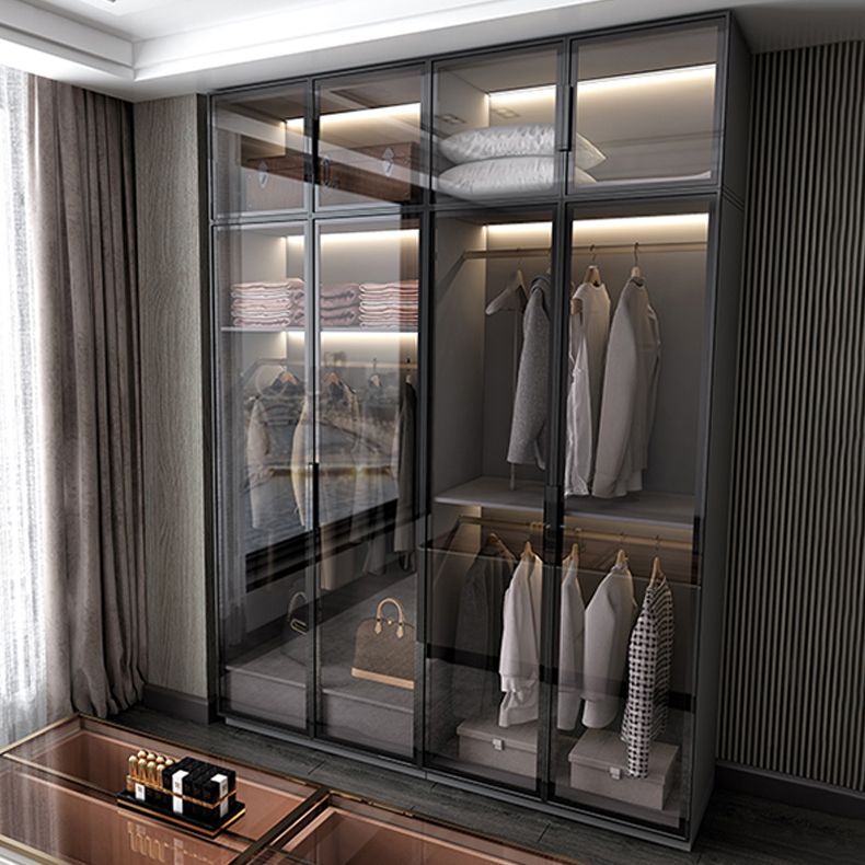 Black Manufactured Wood Cabinet with Glass Doors Modern Storage Cabinet Clearhalo 'Armoires & Wardrobes' 'armoires_wardrobes' 'Bedroom Furniture' 'furn' 'furn_armoires_wardrobes' 'Furniture' 1200x1200_bf238717-1966-4a21-a88d-a8abc46b28b2