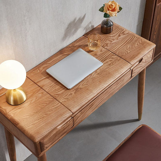 Tavolo da toeletta a specchio glam tavolo da trucco in legno massiccio con 2-cassetti