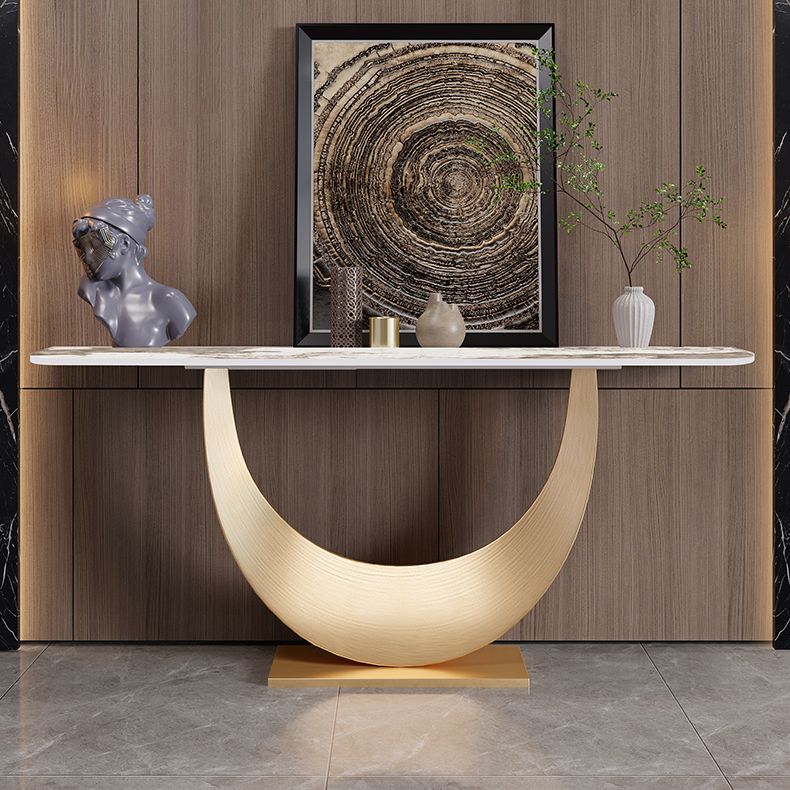 Glam Stone Console Table Stainless Steel Console Sofa Table for Hall