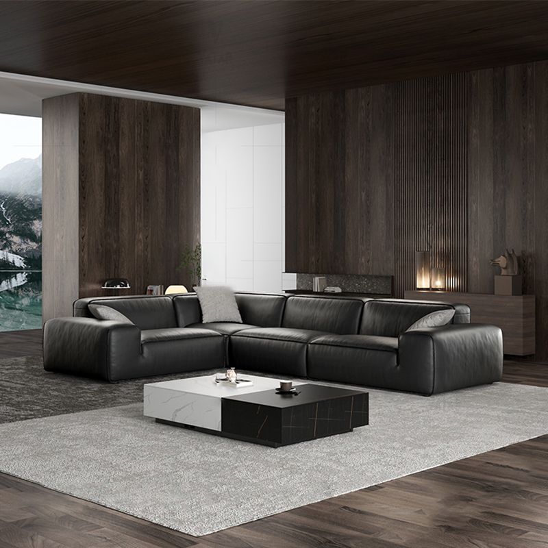 Black Genuine Leather Sectionals 30.7" H Square Arm Sectional Sofa Set Clearhalo 'furn' 'furn_sectionals' 'Furniture' 'Living Room Furniture' 'Sectionals' 1200x1200_bf256f62-29ed-4d83-9cc2-a4290b999caa