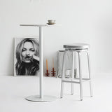 Industrial Silver Armless Counter Stool Aluminum Round Seat Footrest Counter Chair