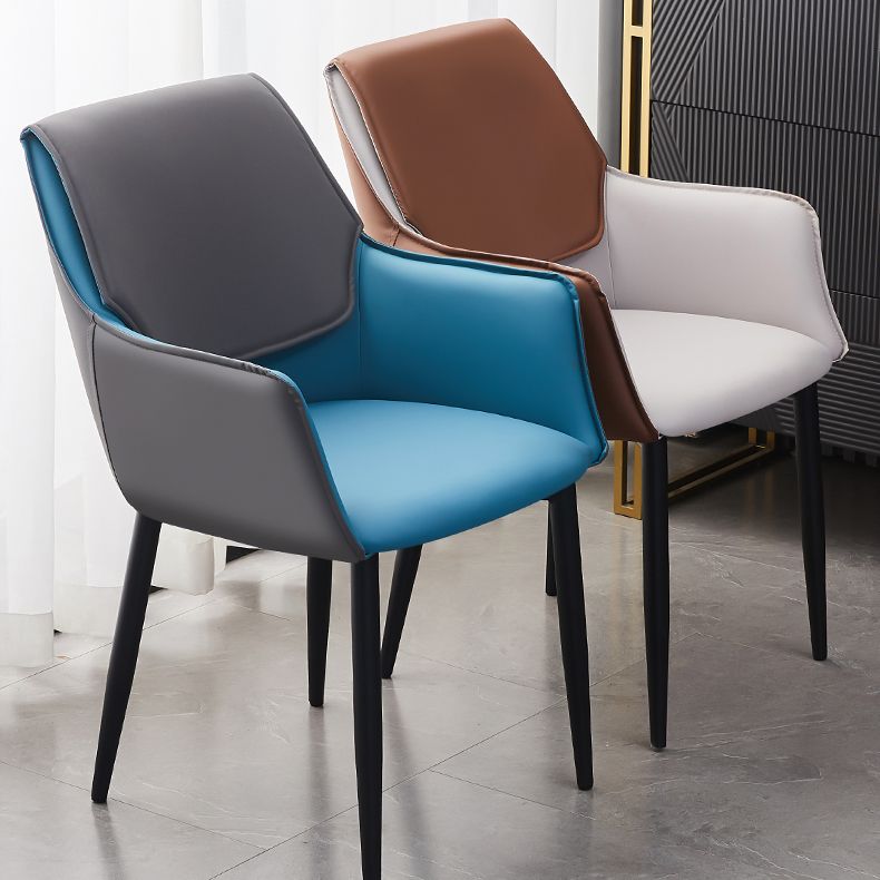 Contemporary Arm Chair Matte Finish Leather Curved Parsons Chair for Dining Room Clearhalo ' kitchen&dining_furn' 'Dining Chairs' 'Dining Tables & Seating' 'dining_chair' 'Furniture' 'furniture_dining_chair' 'Kitchen & Dining Furniture' 'kitchen' 1200x1200_bf25fba5-eeee-432a-bf47-529c866bb340