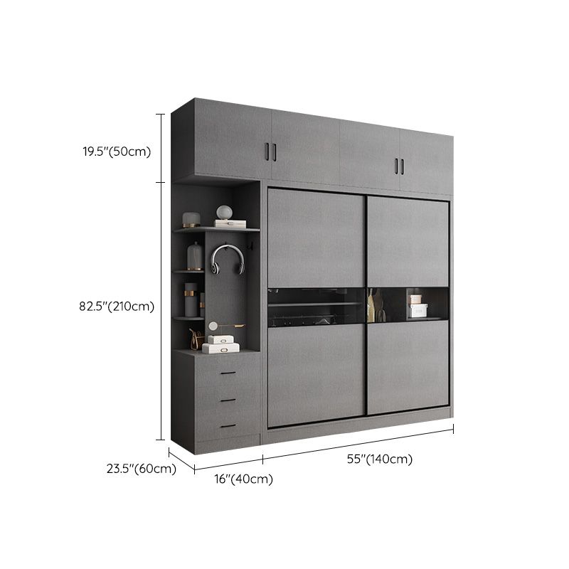 Asta di guardaroba in legno di colore grigio incluso armadio guardaroba con porta scorrevole