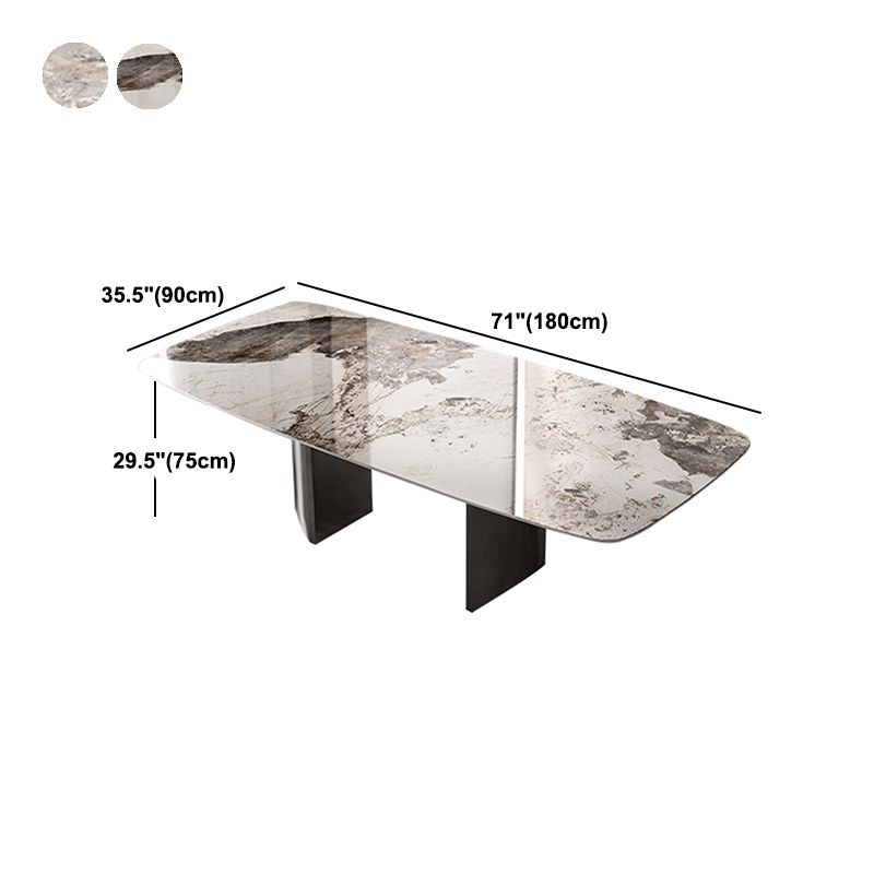 Industrial Double Pedestal Dining Table Rectangle Stone Top Dining Room Table Clearhalo 'Dining Tables & Seating' 'Dining Tables' 'dining_table' 'furn' 'furn_dining_table' 'Furniture' 'Kitchen & Dining Furniture' 1200x1200_bf279140-3bd0-49ed-a100-a21b51478b80