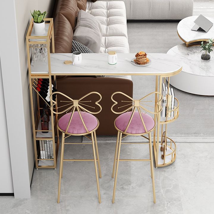 Modern Iron Bar Dining Table White Stone Top Indoor Bistro Table with Wine Rack Clearhalo 'Bar Furniture' 'Bar Tables' 'bar_tables' 'furn' 'furn_bar_tables' 'Furniture' 'furniture_bar_tables' 'Kitchen & Dining Furniture' 1200x1200_bf29febe-bd84-4744-875b-31fd230f9025