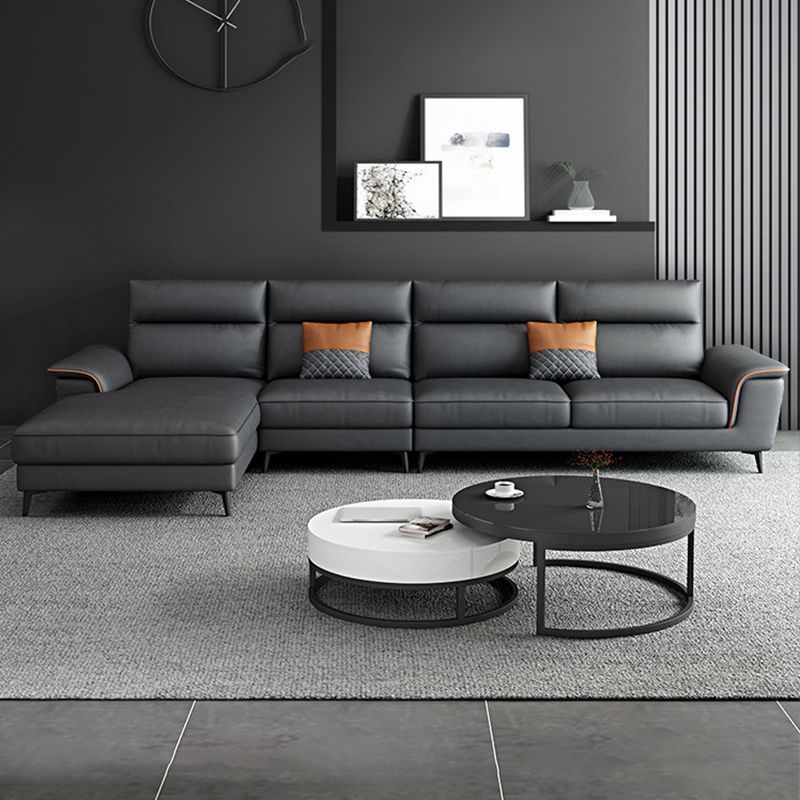 モダンな枕カバーのフェイクレザーセクション、4-クッション断面ソファ、、ダークグレー