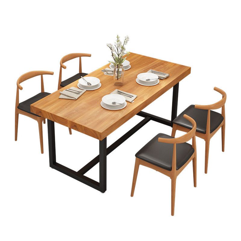 Mesa de comedor rectangular con base negra, mesa moderna de madera de pino para cocina