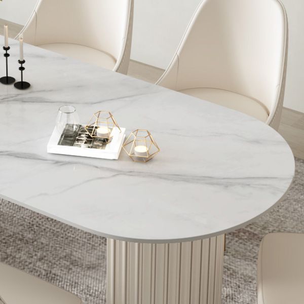 Modern Stone Dining Table White Double Pedestal Base Table for Dining Room Clearhalo 'Dining Tables & Seating' 'Dining Tables' 'dining_table' 'furn' 'furn_dining_table' 'Furniture' 'Kitchen & Dining Furniture' 1200x1200_bf2fce72-2177-4627-a9dc-8377ba45c5b6