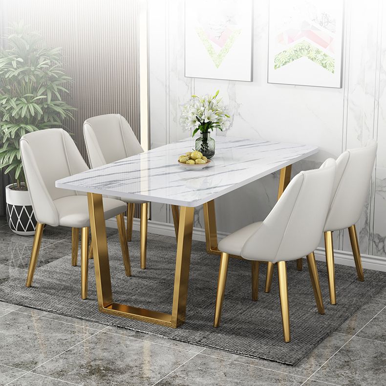 Rectangular Scandinavian Style Sintered Stone Dining Room Set Dining Furniture with Metallic Base Clearhalo 'Dining Room Sets' 'Dining Tables & Seating' 'dining_room_set' 'furn' 'furn_dining_room_set' 'Furniture' 'furniture_dining_room_set' 'Kitchen & Dining Furniture' 'kitchen&dining_furn' 'kitchen' 1200x1200_bf301fe1-2aed-4253-8bd2-1eac8c0960a1