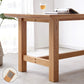 Mesa de comedor rectangular de madera maciza de color natural con base de caballete