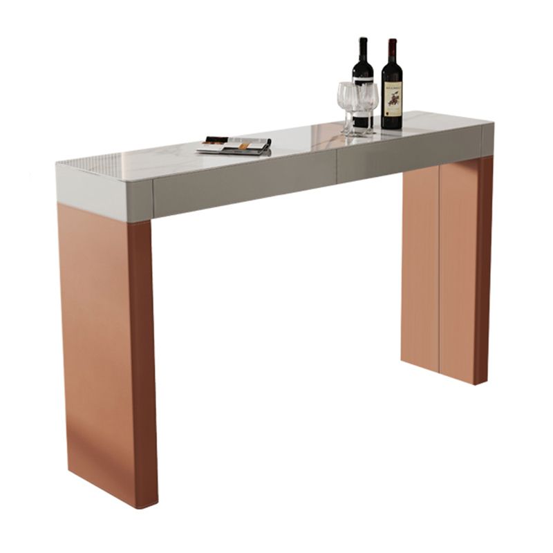 Mesa de comedor rectangular contemporánea, mesa de bar con pedestal de cuero y madera