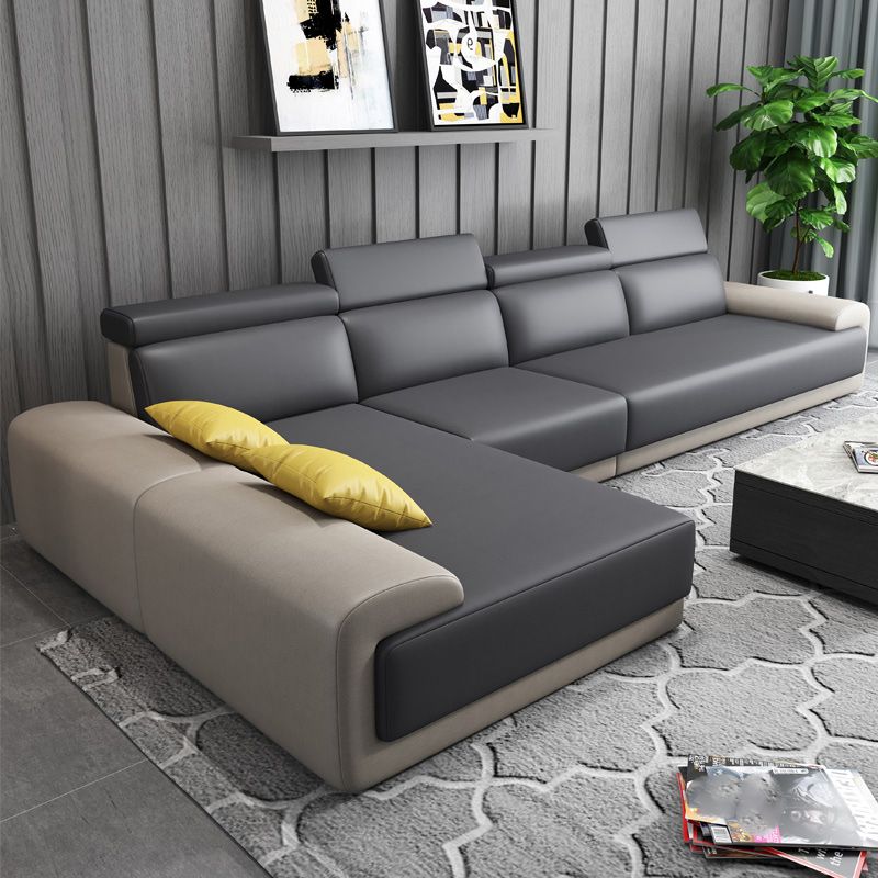 Faux Leather Sofa and Chaise Gray Pillow Top Arm Slipcovered Sofa Clearhalo 'furn' 'furn_sectionals' 'Furniture' 'Living Room Furniture' 'Sectionals' 1200x1200_bf36068b-934b-4919-b946-6250df4d2593