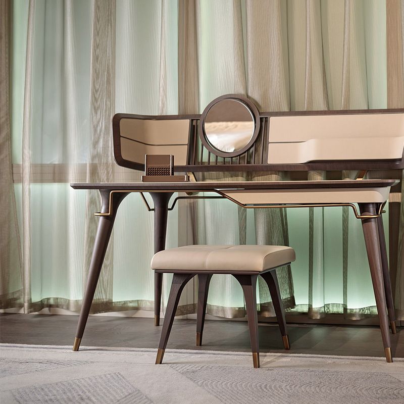 Traditional Brown With Stool Bedroom Mirror Vanity Dressing Table Clearhalo 'Bedroom Furniture' 'furn' 'furn_makeup_vanities' 'Furniture' 'Makeup Vanities' 'makeup_vanities' 1200x1200_bf36fe0a-10b6-445d-a996-df0b1f6e7c9a