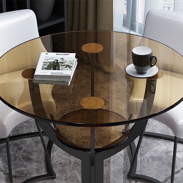 Modern Style Glass Dining Table Black Round Dinner Table with Pedestal Base Clearhalo ' dining_table' 'Dining Tables & Seating' 'Dining Tables' 'furn' 'furn_dining_table' 'Furniture' 'furniture_dining_table' 'Kitchen & Dining Furniture' 'kitchen&dining_furn' 'kitchen' 'kitchen_dining_table' 1200x1200_bf38c073-c21a-4be8-99bc-f2d95bc047e8