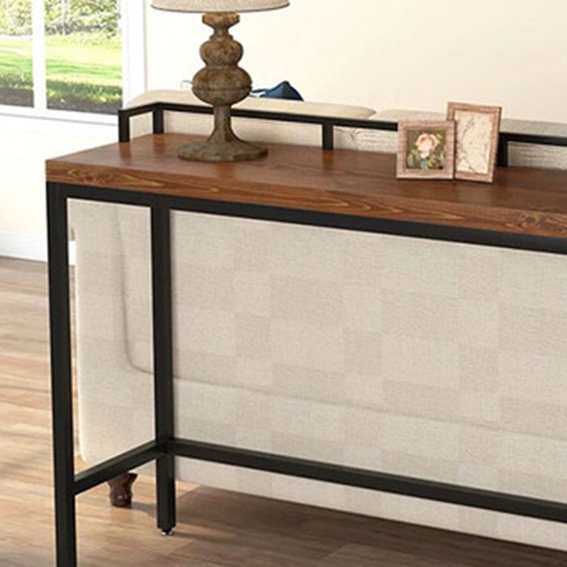 Modern Bar Dining Table Indoor Rectangle Wood Bar Table Trestle Iron Base in Brown Clearhalo 'Bar Furniture' 'Bar Tables' 'bar_tables' 'Furniture' 'furniture_bar_tables' 'Kitchen & Dining Furniture' 'kitchen&dining_furn' 'kitchen' 1200x1200_bf3952e0-9769-4041-9fa1-9953de2c546b