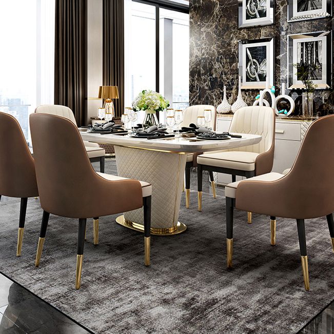 Glam Marble Rectangle Shape Dining Table Standard Kitchen Dining Table with Pedestal Base Clearhalo ' dining_table' 'Dining Tables & Seating' 'Dining Tables' 'furn' 'furn_dining_table' 'Furniture' 'furniture_dining_table' 'Kitchen & Dining Furniture' 'kitchen&dining_furn' 'kitchen' 'kitchen_dining_table' 1200x1200_bf41c5aa-24af-425b-843d-d1087ccdc824