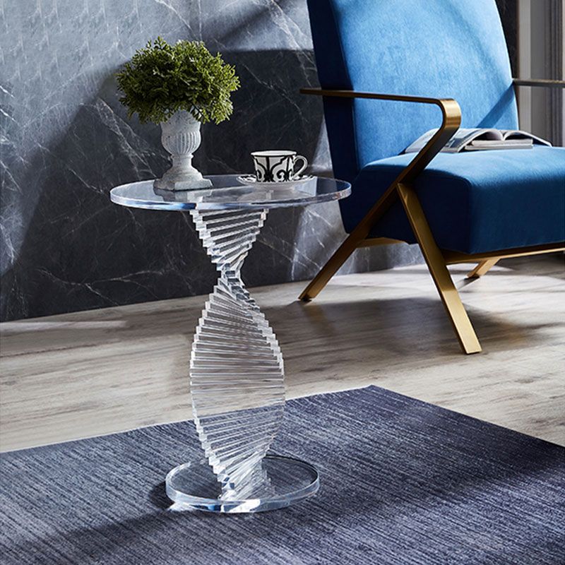 Glam Clear Round Acrylic Top Side Table 23.62" Tall Abstract Base End Table Clearhalo 'Coffee & Accent Tables' 'End & Side Tables' 'end_side_tables' 'furn' 'furn_end_side_tables' 'Furniture' 'Living Room Furniture' 1200x1200_bf44352d-5380-43f2-ba9d-3971382c28f9