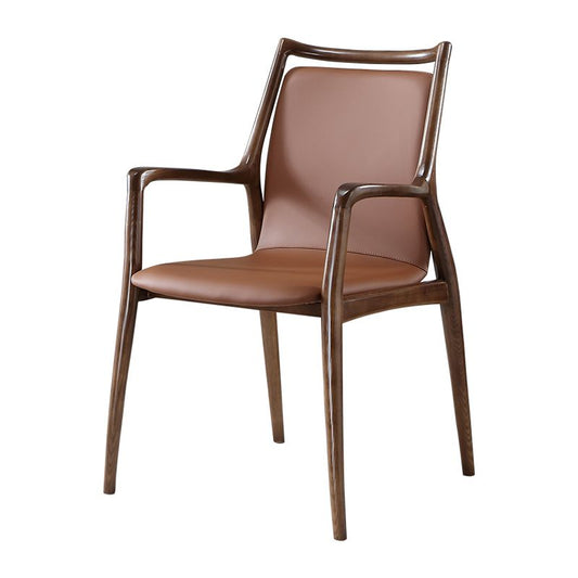 Silla de comedor de brazo de cuero de estilo nórdico en madera sólida para el hogar