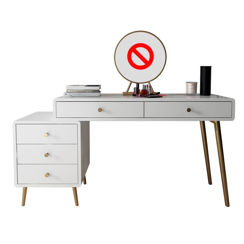 Wood and Metal Vanity Table with Stool Accent 5 Drawers Makeup Desk Clearhalo 'Bedroom Furniture' 'furn' 'furn_makeup_vanities' 'Furniture' 'Makeup Vanities' 'makeup_vanities' 1200x1200_bf4794bd-a6db-43cf-a6f5-2792ee03d5e6