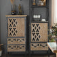 Metal and Distressed Wood Accent Cabinet Industrial Style Fretwork Chest