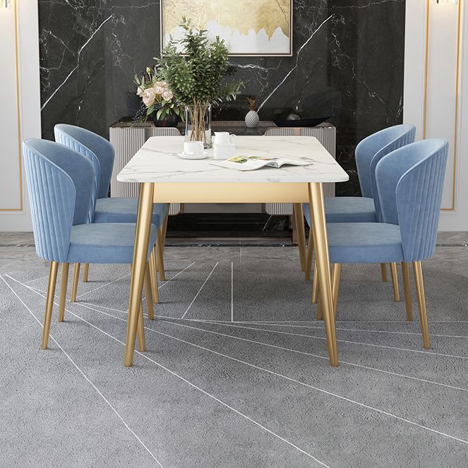 Contemporary Rectangle Shape Standard Dining Set Sintered Stone Kitchen Dining Set in White Clearhalo 'Dining Room Sets' 'Dining Tables & Seating' 'dining_room_set' 'furn' 'furn_dining_room_set' 'Furniture' 'furniture_dining_room_set' 'Kitchen & Dining Furniture' 'kitchen&dining_furn' 'kitchen' 1200x1200_bf4960e0-7f81-435d-8eed-e2914d136a26