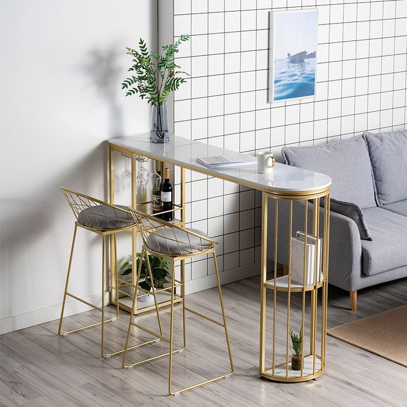 Glam Marble Counter Table with Specialty Top Double Pedestal Table - 42" H Clearhalo 'Bar Furniture' 'Bar Tables' 'bar_tables' 'furn' 'furn_bar_tables' 'Furniture' 'furniture_bar_tables' 'Kitchen & Dining Furniture' 1200x1200_bf49a357-77da-43e3-9e18-05cc6ec1a2a4