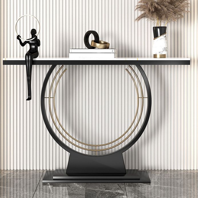 31.5" Tall Stone Accent Table Stain Resistant Console Table with 1 Shelf Clearhalo 'Console Tables' 'console_tables' 'Entry & Mudroom Furniture' 'furn' 'furn_console_tables' 'Furniture' 1200x1200_bf4cc07a-8431-402e-81be-05e9f4e591ce