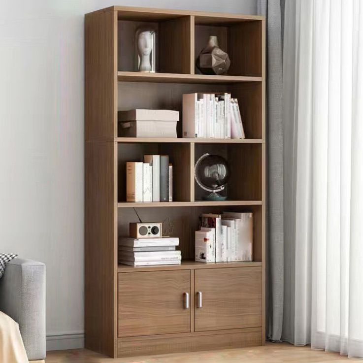 Modern Style Bookshelf Closed Back Wood Bookcase with Doors for Home Office