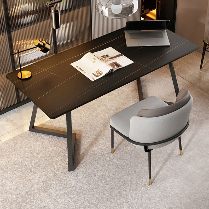 Contemporary Style Sintered Stone Desk Metal Sled Base Office Desk Clearhalo 'furn' 'furn_office_desk' 'Furniture' 'Office Desks' 'Office Furniture' 'office_desk' 1200x1200_bf4e2b88-7d8a-498f-8df3-f509295ec18c
