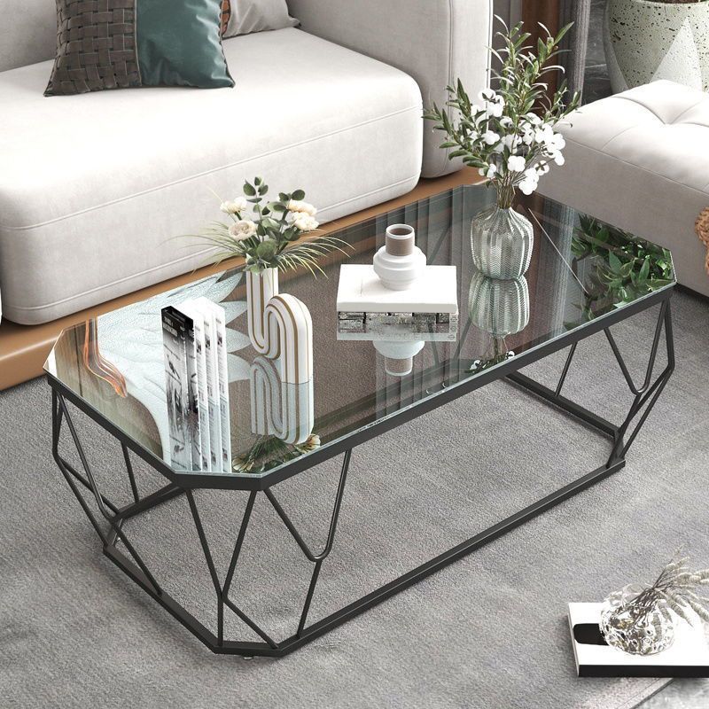Modern Style Rectangular Glass Table Abstract Base Coffee Table Clearhalo 'Coffee & Accent Tables' 'Coffee Tables' 'coffee_tables' 'furn' 'furn_coffee_tables' 'Furniture' 'Living Room Furniture' 1200x1200_bf53068a-c1c8-4521-a59b-6c7234476d2a