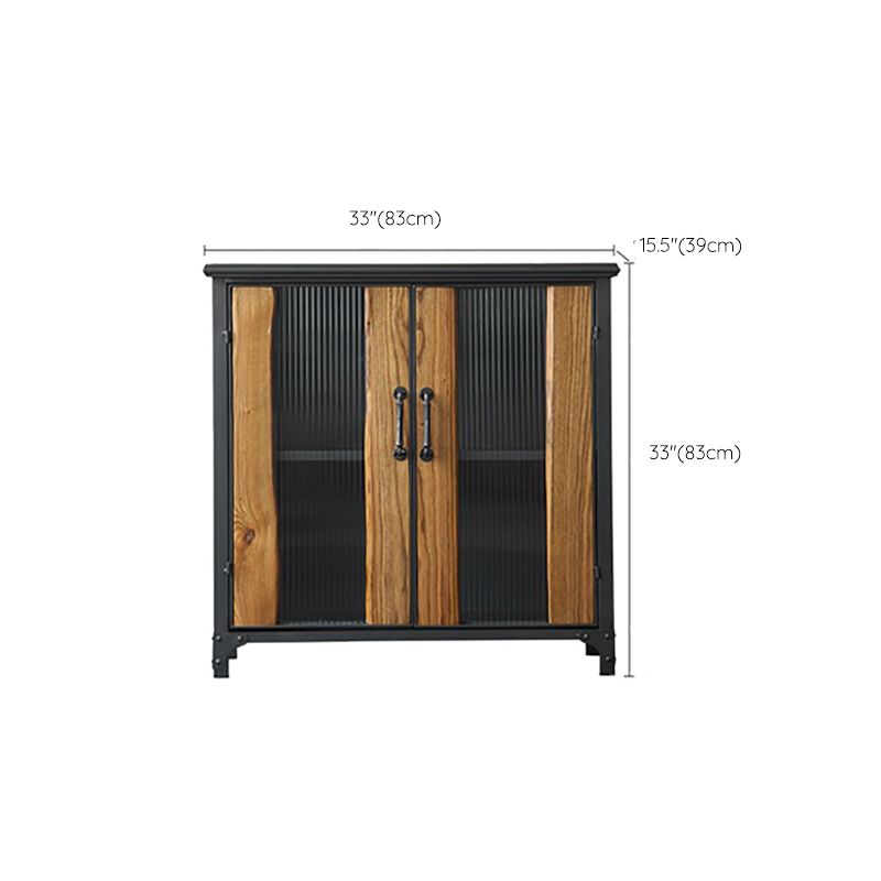 Metal & Wood Accent Cabinet Industrial Style Glass Paned Storage Cabinet